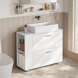 Vasagle Waschbeckenunterschrank offene Fächer an einer Seite, rechts oder links austauschbar, weiß, 30 x 80 x 64 cm