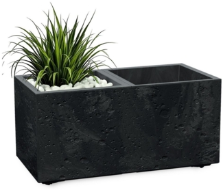 Spetebo Blumentopf Kunststoff Blumenkasten Beton Optik 2 Kammern auf Rollen (Anzahl, 1 St, Stück), 6 Rollen für flexible Platzierung