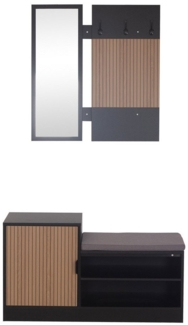 HTI-Living Garderobe Garderobenpaneel mit Spiegel und Schuhbank (Stück, 2 St, 1 Garderobenpaneel mit Spiegel, 1 Schuhbank), Set Wandgarderobe und Schuhregal mit Sitzkissen