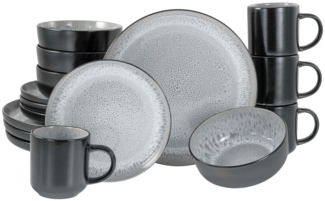 CreaTable Kombiservice NORDIC FJORD, Grau, Schwarz, mit Reaktivglasur, (16-tlg), 4 Personen, Steinzeug, Spülmaschinengeeignet, Mikrowellengeeignet