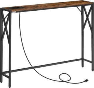 Konsolentisch mit Ladestation Vintagebraun und Schwarz 100x15x73,5cm