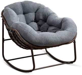SeedWave Schaukelstuhl Übergrößen mit PE-Rattangeflecht, 15cm dickes Samtkissen, bequemer Loungesessel, stylische Eierschalenform, modernes Design