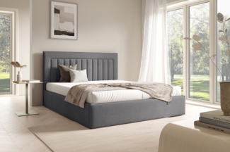 MEBLINI Polsterbett 160x200 mit Lattenrost ohne Matratze – BELORDI – Grau Samt – Doppelbett mit Bettkasten - Stauraumbett - Kopfteil Bett mit Stauraum