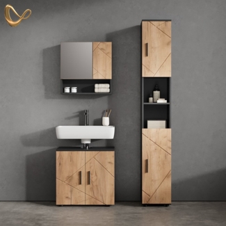 Livinity® Waschbeckenunterschrank Ronco, Goldkraft Eiche/Anthrazit/Goldkraft Eiche, 60 x 59 cm