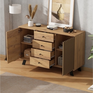 STILVORA Sideboard mit Schubladen,Beistellschrank Aufwahrungsschrank mit Stauraum (Anrichte, Buffetschrank, 1 St, mit 4 Schubladen, 2 Türen), 120cm breite Kommode, Hohldesign