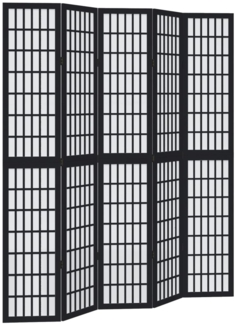 vidaXL 5-tlg. Paravent Schwarz Massivholz Paulownia 358776