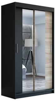 Schwebetürenschrank NEO 2-türig Schrank 120 cm (mit Spiegel) Farbe: Schwarz , sonoma