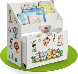 Juskys Kinder Bücherregal mit 3 Fächern & Spielzeugkiste, Weiß, 63 x 30 x 70 cm (BxTxH)