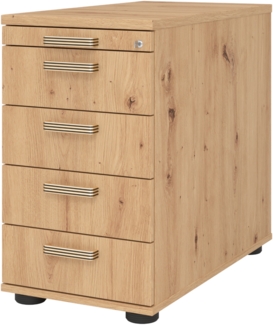 bümö Schreibtisch Schrank abschließbar, Schubladenschrank Holz in Asteiche, Container mit Schubladen - Schubladen Schrank Büro, Schreibtisch Container od. Schreibtisch Kommode mit Streifengriffe, SC50-R-R-SG