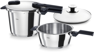 Fissler Schnellkochtopf Vitaquick®, Edelstahl 18/10 (Set, 4-tlg, 1 Schnellkochtopf 6 L, 1 Schnellbratpfanne 3,5 L, 1 Metalldeckel), Made in Germany