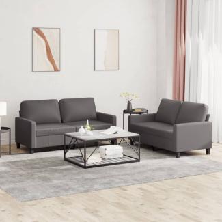 vidaXL 2-tlg. Sofagarnitur mit Kissen Grau Kunstleder 3201410