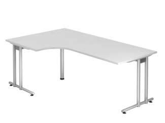 Winkeltisch NS82 C-Fuß 200x120cm 90° Weiß Gestellfarbe: Silber