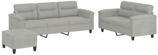 vidaXL 3-tlg. Sofagarnitur mit Kissen Hellgrau Mikrofasergewebe 3202345