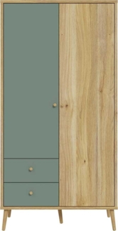 Kleiderschrank Winston / Whenua , Holzwerkstoff , Grün, Holzfarben , 95 x 186 x 52 cm
