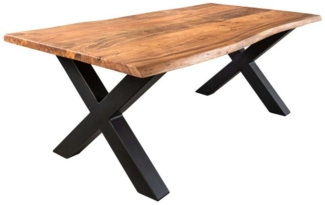 LebensWohnArt Couchtisch Massiver Couchtisch ARBOL 120cm Akazie natural Baumkante X-Gestell