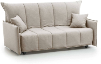 Dmora 3-Sitzer Schlafsofa Ardis, Sofa mit Trolley-Öffnung aus gepolstertem Stoff, Standardarmlehnen, 100 % Made in Italy, 190 x 90 x 85 cm, Beige