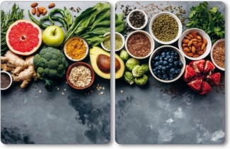 KESPER 3664313 XL Herdabdeckplatte, 2er Set, Motiv HEALTHY KITCHEN / Glasschneidbrett / Kochfeld Abdeckung