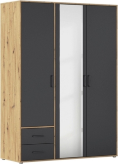 rauch Drehtürenschrank Kleiderschrank Schrank Garderobe Wäscheschrank VOYAGER (in 3 verschiedenen Ausstattungen BASIC/CLASSIC/PREMIUM) mit modernen Griffen in Graumetallic, inkl. Schubkästen und Spiegel