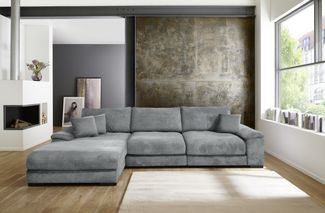 Polsterecke >Adriena< 6 Kissen, Daune, weicher Bezug in Dunkelgrau - 323x90x177cm (BxHxT)