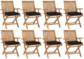 vidaXL Klappbare Gartenstühle mit Kissen 8 Stk. Massivholz Teak 3072800