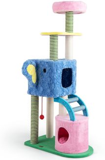 Elefanten-Kratzbaum mit 2 Höhlen & Gepolsterter Liege & Kratzpfosten & Leiter Mehrstufiger Katzenturm