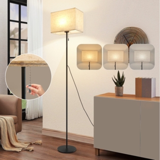 ZMH Stehlampe Wohnzimmer Vintage Stehleuchte: LED Dimmbar Standleuchte 134cm Standlampe Beige Lampenschirm 3000K-6500K Wohnzimmerlampe Seilzugschalter Retro Stoff Leselampe fr Schlafzimmer Bro