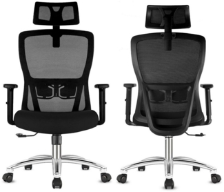 Durrafy Bürostuhl Ergonomischer Stuhl Drehstuhl Schreibtischstuhl chefsessel Mesh (rmlehnen und Kopfstütze, Drehstuhl Bürostuhl 200 kg), Wippfunktion 130°, Atmungsaktiv mit Verstellbarer Lendenwirbelstütze