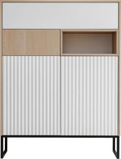 Highboard Kommode Zoe 100x40x132cm Herringbone Skandi weiß 2-trg MDF grifflos