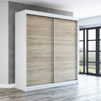 Schwebetürenschrank STIL 2-türig Schrank 180 cm (mit Spiegel) Farbe: Weiß ,sonoma