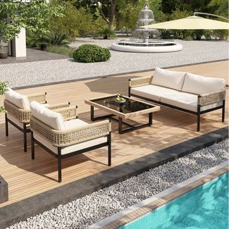 Flieks Gartenlounge-Set, Balkonmöbel Gartenmöbel Seil mit Gartentisch und Kissen