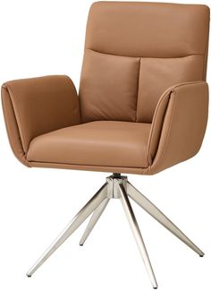 Armlehnstuhl >Sofia Premium< (2er Set) Federkern, drehbar, Leder cognac, Edelstahl - 61x94x67 BxHxT