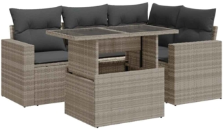vidaXL 5-tlg. Garten-Sofagarnitur mit Kissen Hellgrau Poly Rattan 3326313