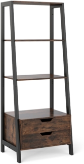 Leiterregal freistehend 134cm Bücherregal mit 4 offenen Regalen und 2 Schubladen vielseitiges Standregal Braun
