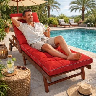 sunnypillow Liegenauflage 200x60 - Auflage für Gartenliege extra dick 13cm, Rot