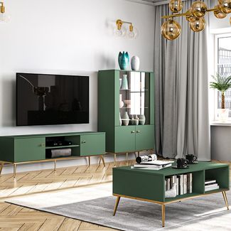 Wohnwand grün FASANO-131, modern, 3-teilig mit Couchtisch