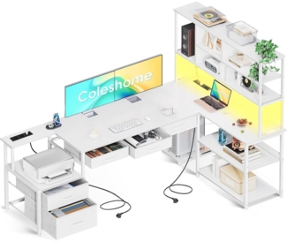 Eckschreibtisch L-Form LED USB Steckdosen Weiß 180x100cm