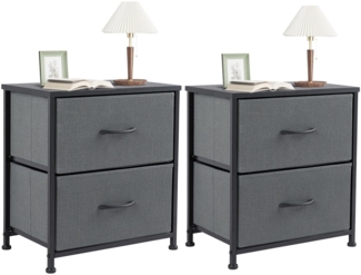 NEWBULIG kleine Kommode mit 2 Stoff Schubladen Seite Schlafzimmer Ende Tabelle Kinder Nachttisch Lagerung Möbel für 25 Zoll hohe Nacht Stand für Schrank, Eingang, College Dorm, Grau