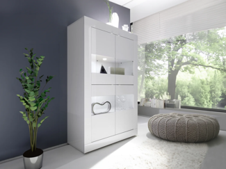 Vente-unique - Vitrinenschrank mit LED-Beleuchtung + 4 Türen - Weiß lackiert - COMETE