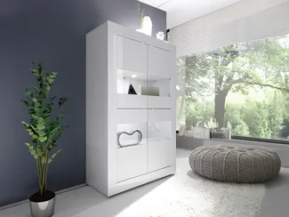 Vente-unique - Vitrinenschrank mit LED-Beleuchtung + 4 Türen - Weiß lackiert - COMETE
