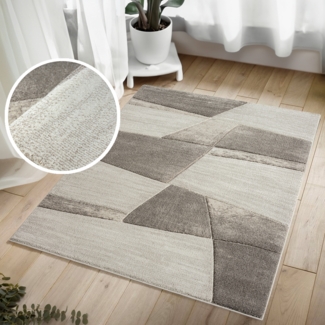 Teppich Wohnzimmer Kurzflor Beige Braun - 200x290cm - Boho Karo Design Modern Skandinavisch Wohnteppich Schlafzimmer