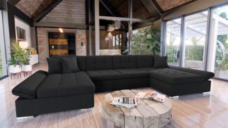 Mirjan24 'Alia' Wohnlandschaft mit Bettkasten und Schlaffunktion, schwarz