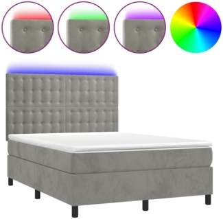 vidaXL Boxspringbett mit Matratze & LED Hellgrau 140x200 cm Samt 3136365