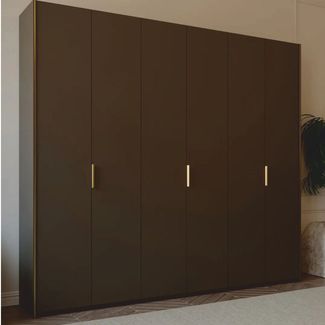 Casa Padrino Luxus Schlafzimmerschrank Dunkelbraun / Messing 273,6 cm - Schlafzimmer Möbel