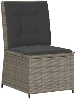 vidaXL Gartensessel mit Liegefunktion und Kissen Grau Poly Rattan 368975