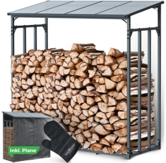 holz4home® Kaminholzregal Holzlager I Brennholzregal I Überdachung als Stapelhilfe für Brennholz, inkl. Plane und Holzhandschuh