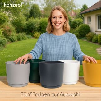 KONZEPT Übertopf Blumentopf 32,5 cm Übertopf aus Kunststoff wetterfest für Innen Außen, Integrierter funktionaler Untersetzer