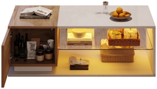 Merax Couchtisch hochglanz Sofatisch Beistelltisch mit LED-Beleuchtung (1-St, 105x50x36 cm), Wohnzimmertisch mit Glastrennwand, Stauraum und App-Steuerung