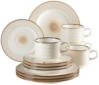 Premium Kaffeegeschirr Set fr 4 Personen in Gastronomie-Qualitt, 12-teiliges modernes Kaffeeservice in einzigartigem Vintage Stil, Wei