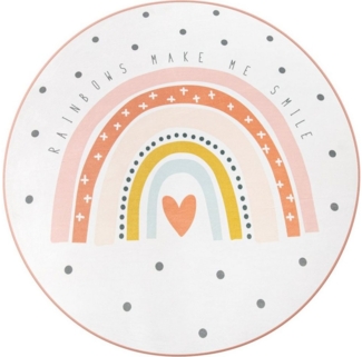 Paco Home Kinderteppich Chicos 552, rund, Höhe: 2 mm, Flachgewebe, Kinder Design, Motiv Regenbogen, Pastell-Farben