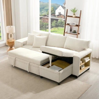 STILVORA Ecksofa Klappsofa mit Schlaffunktion,L-förmiges umbaubares Sofa mit USB&Kissen, Freizeitsofa, 3-Sitzer-Umbausofa mit Seitenablagen und Stauraum